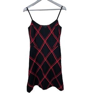 Tocca Black Wool Cashmere Slip Dress with Multi Colored Red Rickrack Detail 4